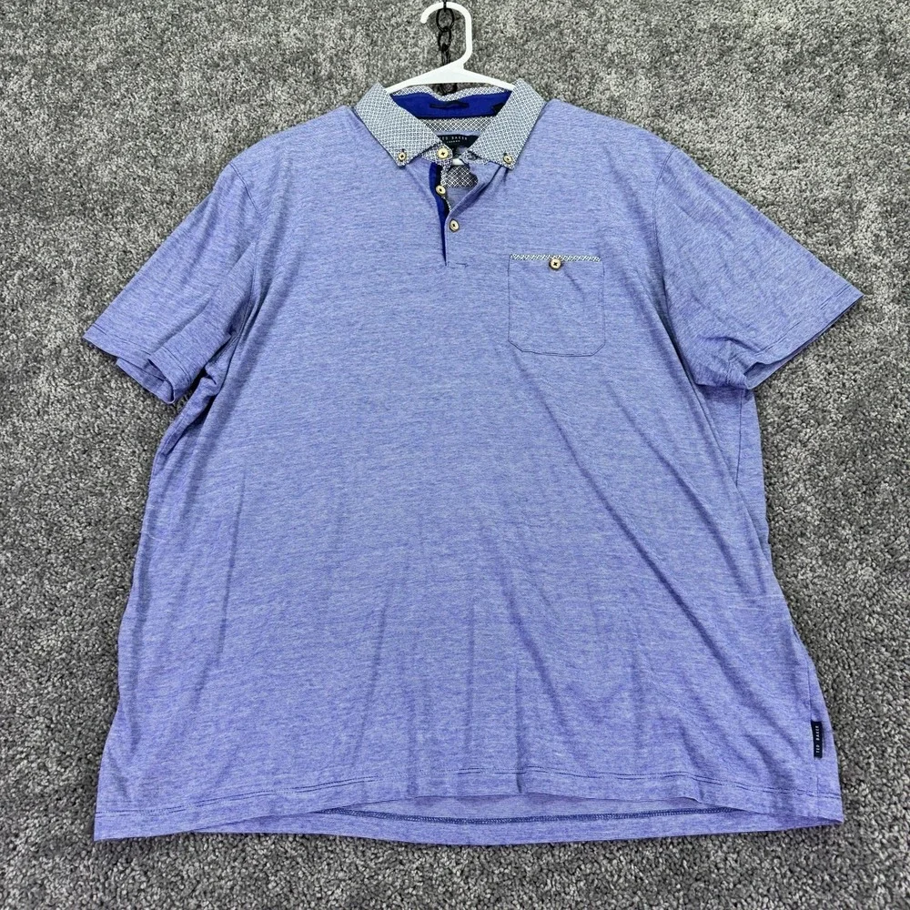 Ted Baker Polo Shirt Mens 7 Blue Striped Contrast Collar Pocket Casual Summer